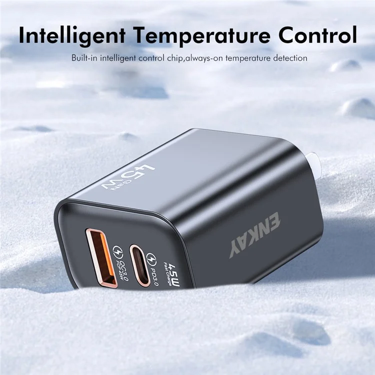 ENKAY ENK-FC001 45W USB-A + Type-C Dual Port Wandladegerät - Schwarz