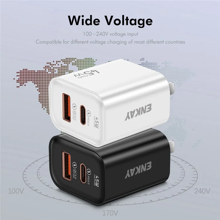 ENKAY ENK-FC001 45W USB-A + Type-C Dual Port Wandladegerät - Schwarz