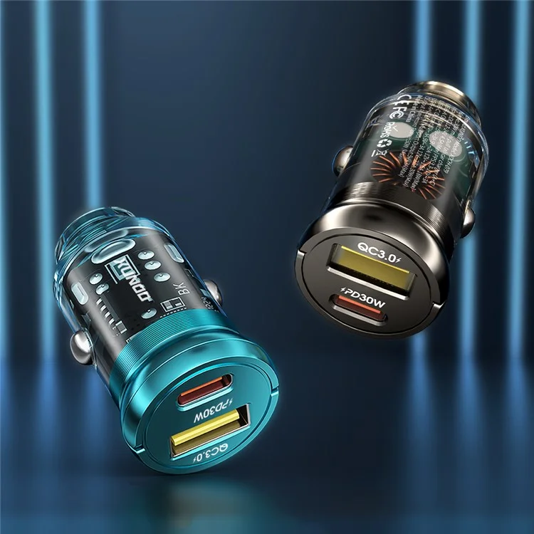 XUNDD XDCH-079 Car Charger Pull Tab PD 30W + QC3.0 Cigarette Lighter Adapter with Indicator Light - Blue
