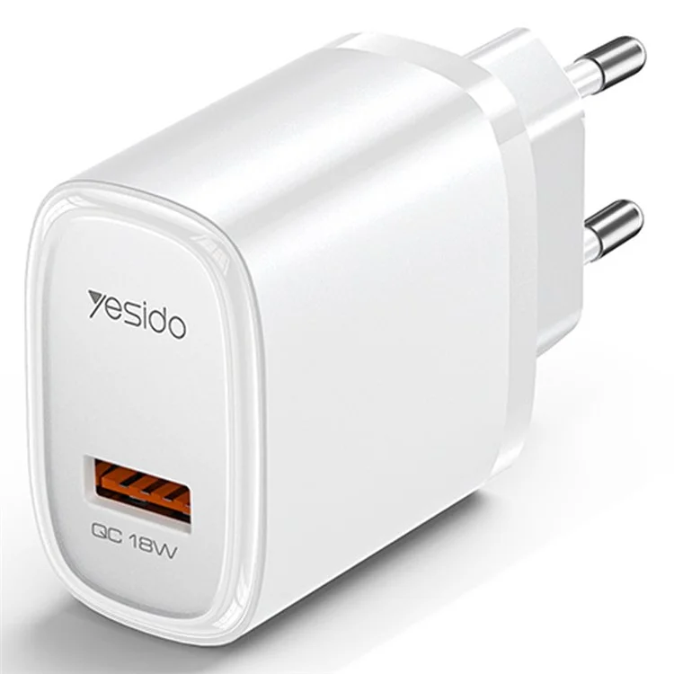 YESIDO YC66 Carregador de Parede com Entrada UE, Porta USB Única de 18W, Carregador de Telefone Celular e Tablet de Carregamento Rápido