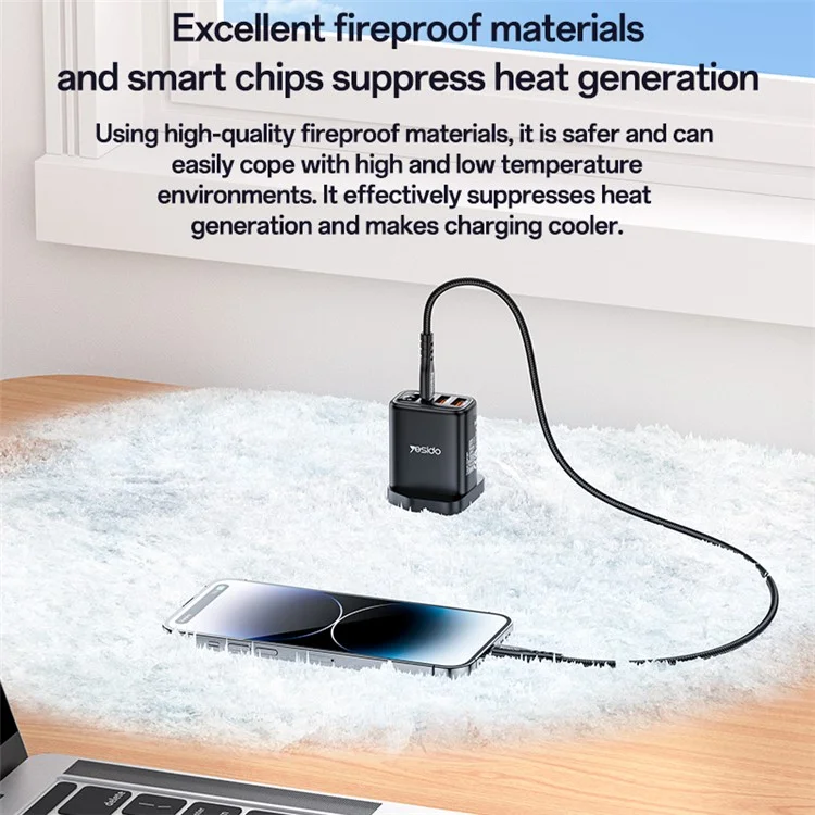 YESIDO YC86 17W Digital Display Wall Charger 2 USB + 1 Type-C Phone Charging Adapter, Plugue Reino Unido