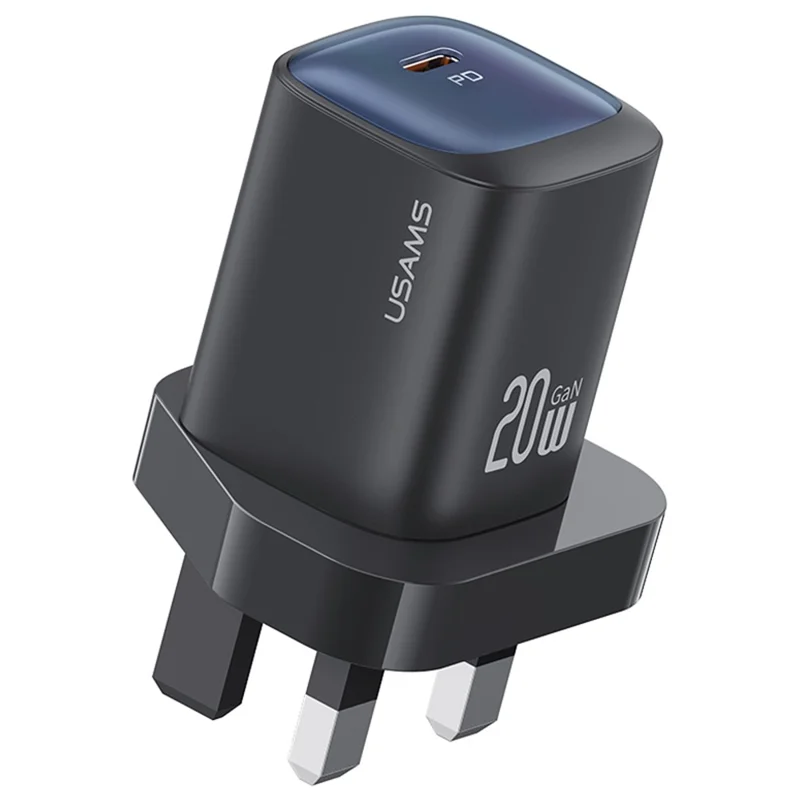 USAMS CC250 GaN Charger PD 3.0 Fast Charging 20W Wall Adapter, UK Plug - Black