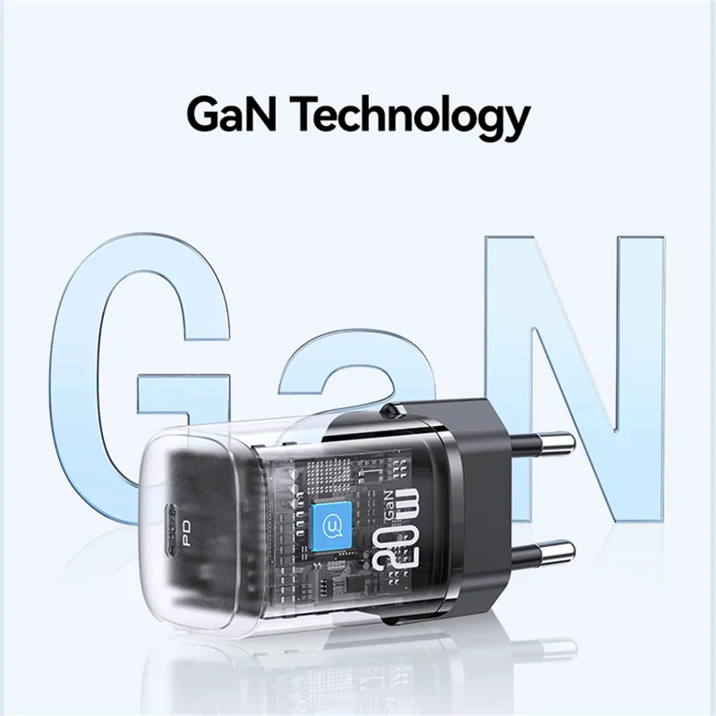 USAMS CC248 PD 20W GaN Carregador Compacto Design, Carregador Rápido, Adaptador, Plug EU - Preto