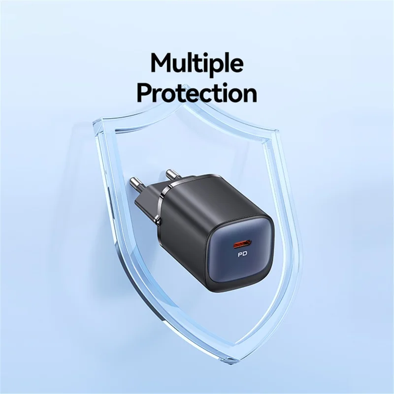 USAMS CC248 PD 20W GaN Carregador Compacto Design, Carregador Rápido, Adaptador, Plug EU - Preto