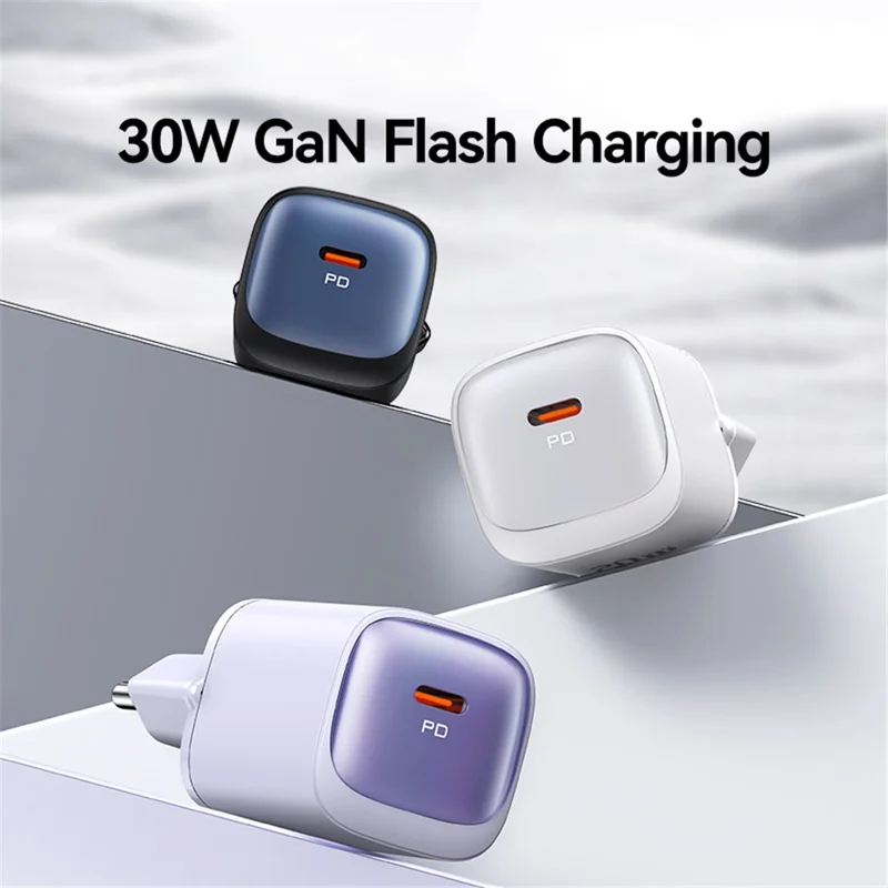 شاحن USAMS CC251 سريع من نوع GaN بقوة 30 واط، محول طاقة صغير جدًا بنظام إيصال الطاقة، قابس أوروبي - أسود