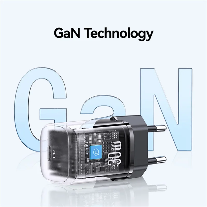 شاحن USAMS CC251 سريع من نوع GaN بقوة 30 واط، محول طاقة صغير جدًا بنظام إيصال الطاقة، قابس أوروبي - أسود