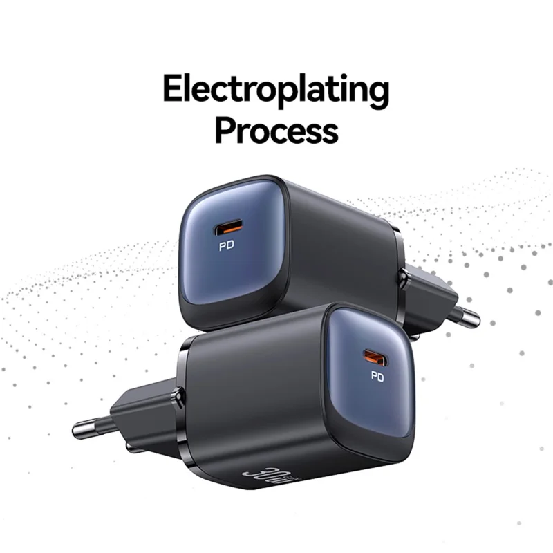 شاحن USAMS CC251 سريع من نوع GaN بقوة 30 واط، محول طاقة صغير جدًا بنظام إيصال الطاقة، قابس أوروبي - أسود