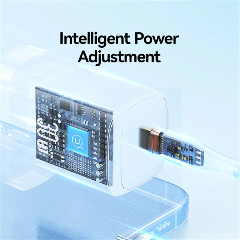 شاحن USAMS CC251 سريع من نوع GaN بقوة 30 واط، محول طاقة صغير جدًا بنظام إيصال الطاقة، قابس أوروبي - أسود