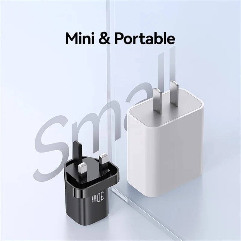 USAMS CC253 PD 30W One-Port GaN Cargador USB-C Compacto de Pared, Enchufe del Reino Unido - Negro