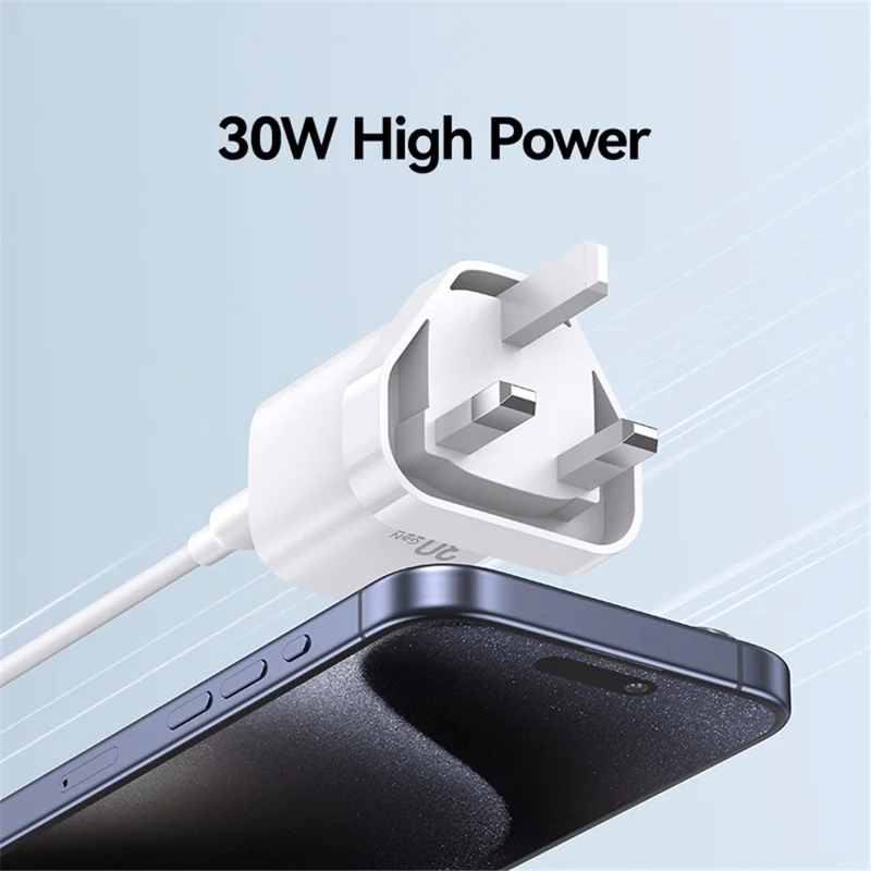 USAMS CC253 PD 30W One-Port GaN Cargador USB-C Compacto de Pared, Enchufe del Reino Unido - Negro