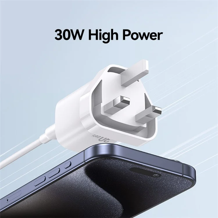 USAMS CC256 30W Dual Port GaN Charger Type-C + USB-A Fast Charging Adapter, UK Plug - Black