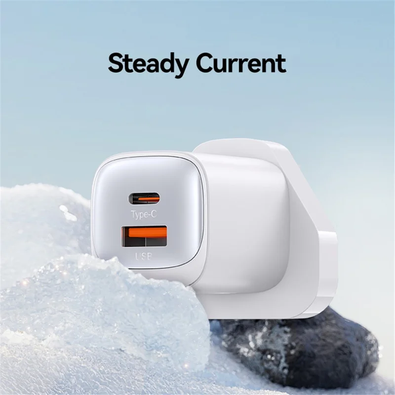 USAMS CC256 30W Dual Port GaN Charger Type-C + USB-A Fast Charging Adapter, UK Plug - White