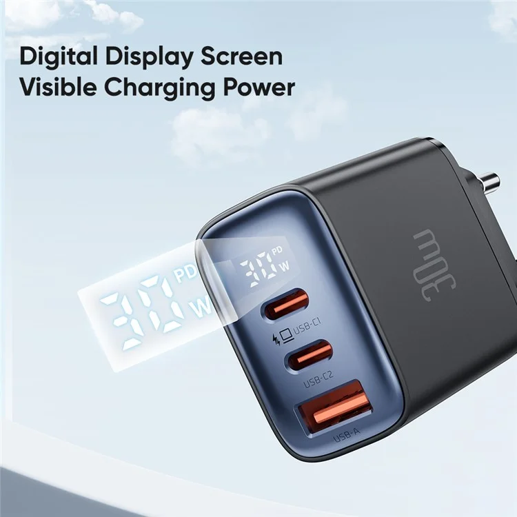 Mcdodo CH-2180 30W Dual Type-C+USB-A Wall Charger Digital Display Adapter, eu Plug - Белый