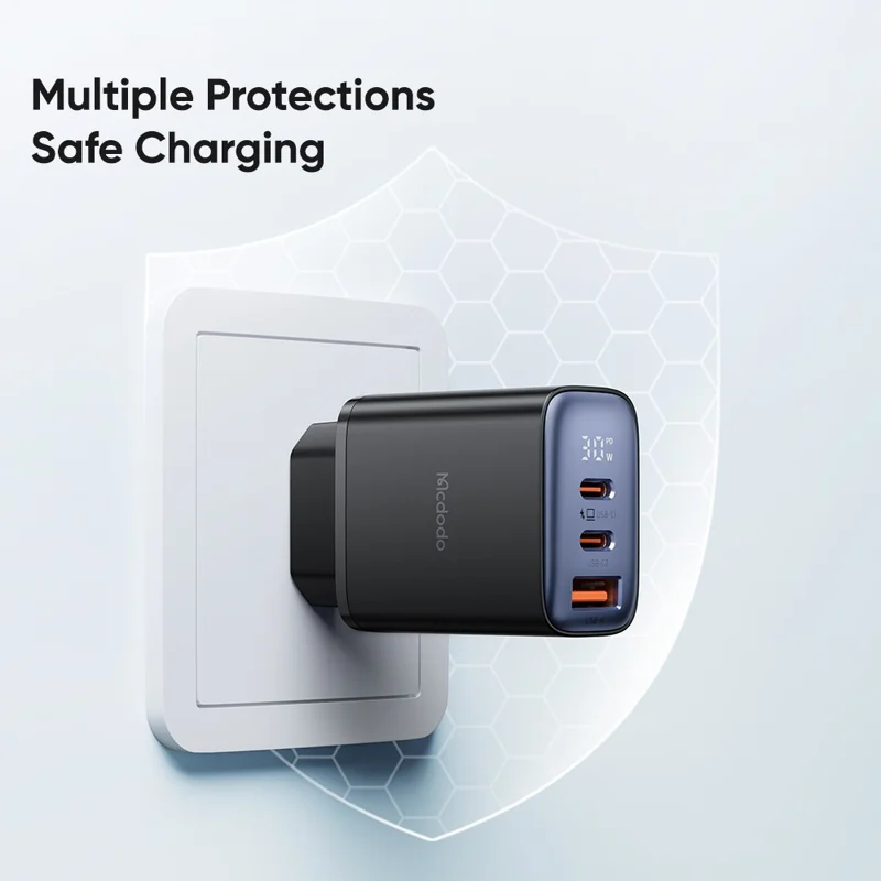 Mcdodo CH-2180 30W Dual Type-C+USB-A Wall Charger Digital Display Adapter, eu Plug - Белый