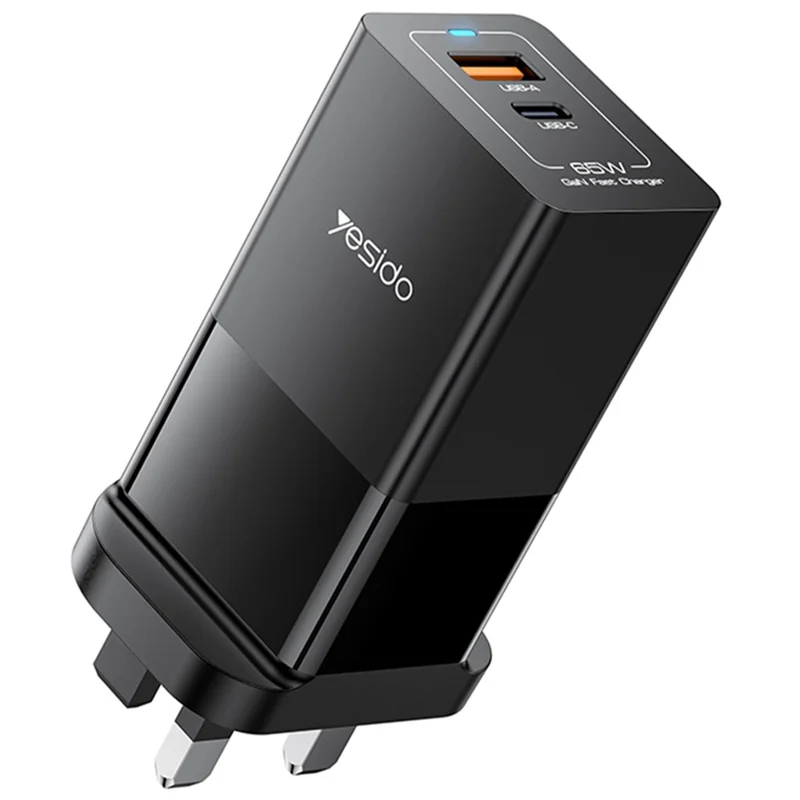 YESIDO YC92 USB-A + Type-C Dual Port 65W Fast Charging Power Adapter with Type-C Cable, UK Plug