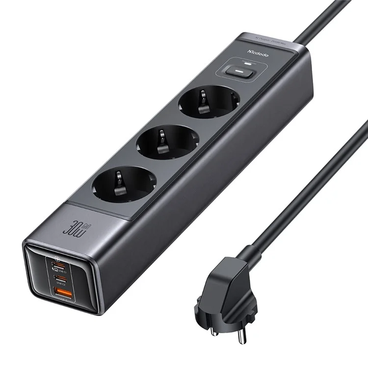 Mcdodo CH-0620 Eu-stecker 6-in-1 30W Gan Surge Protection Power Strip (3 AC+3 USB-C+USB-A) - Schwarz