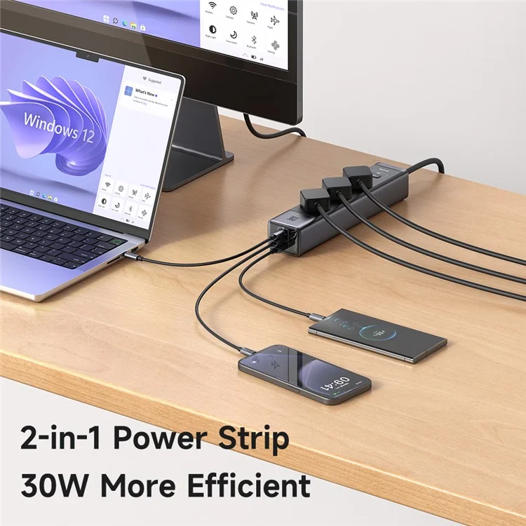 Mcdodo CH-0620 Eu-stecker 6-in-1 30W Gan Surge Protection Power Strip (3 AC+3 USB-C+USB-A) - Schwarz