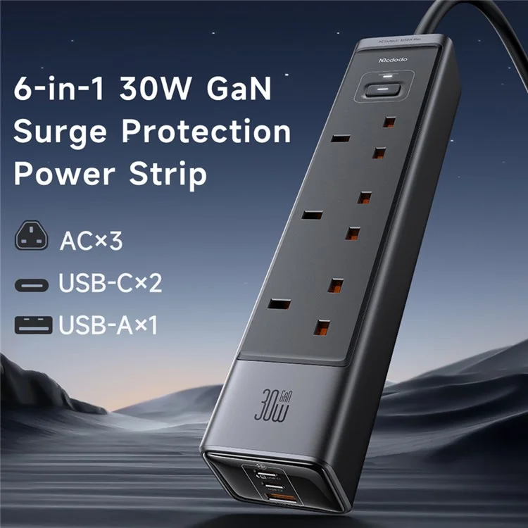 Mcdodo CH-0600 UK Plug 6-в-1 30 Вт. - Черный