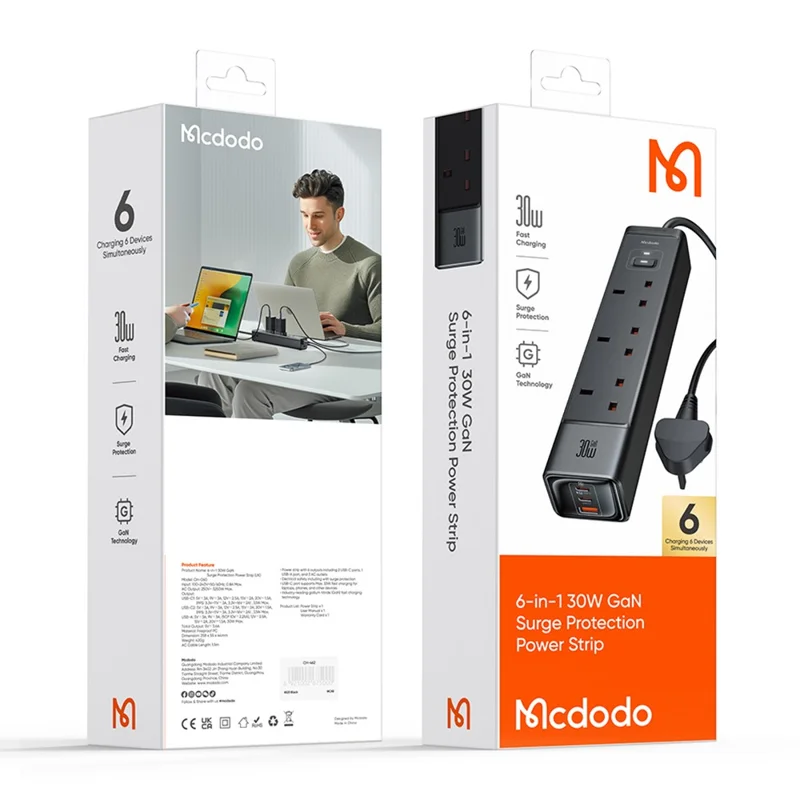 Mcdodo CH-0600 UK Plug 6-в-1 30 Вт. - Черный