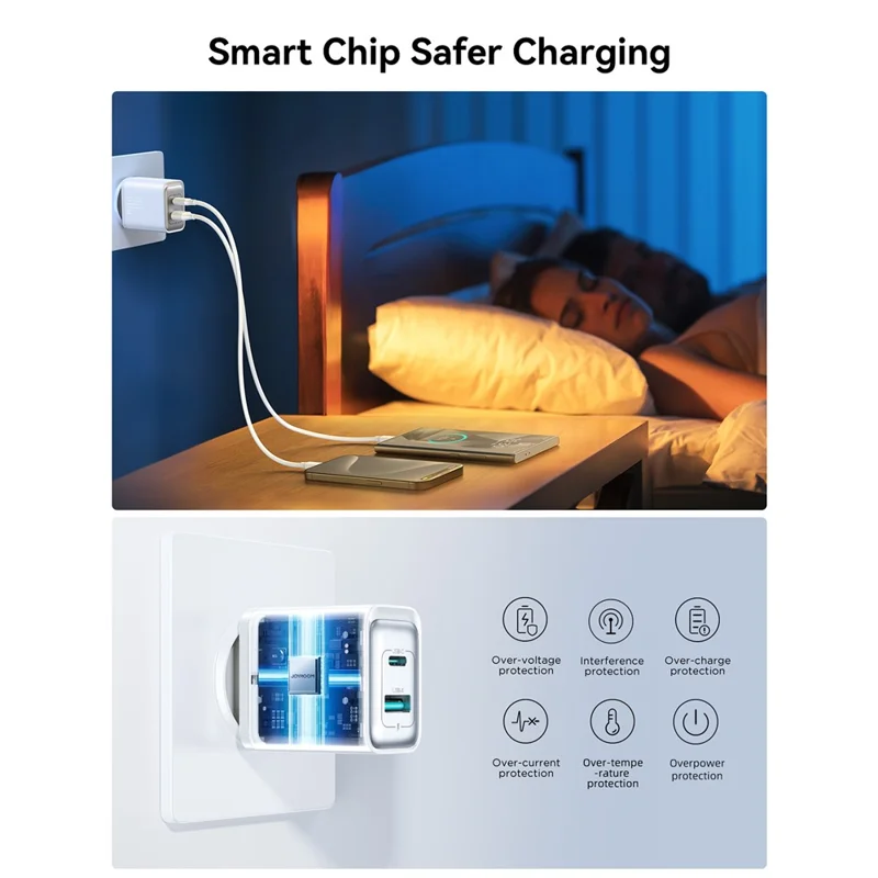 JOYROOM JR-TCF15 30W Cargador de Pared USB-C+USB-A Doble Puerto PD Carga Rápida Adaptador, Enchufe de la UE