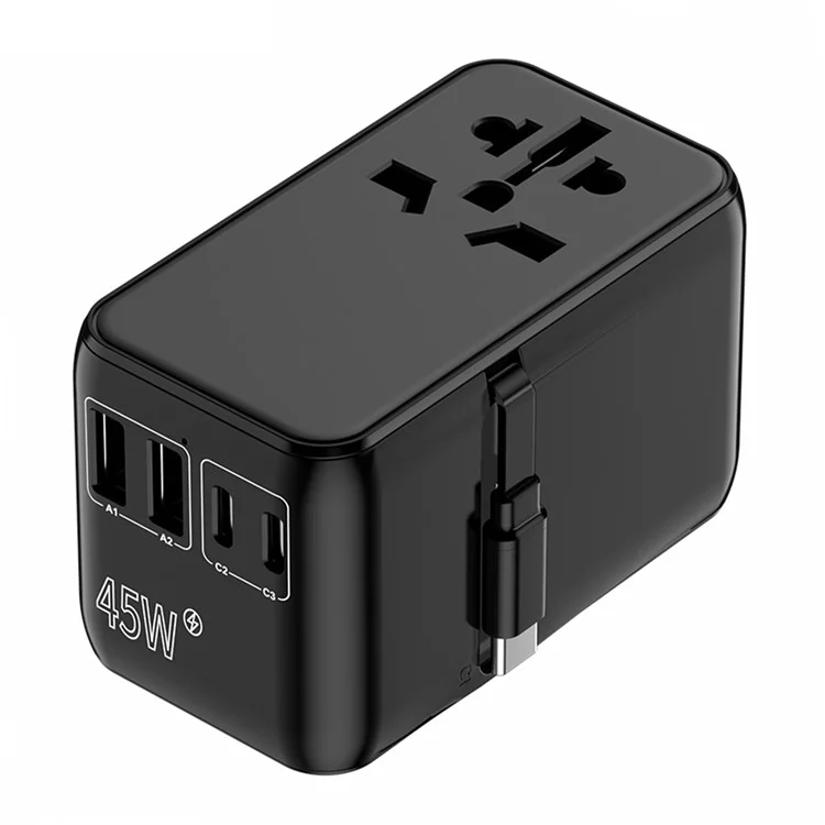 Bulk Acquista 669DTW 45W Adattatore di Potenza da Viaggio in Tutto il Mondo 2USB-A+3USB-C Converter