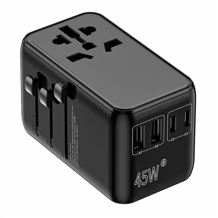 Bulk Acquista 669DTW 45W Adattatore di Potenza da Viaggio in Tutto il Mondo 2USB-A+3USB-C Converter