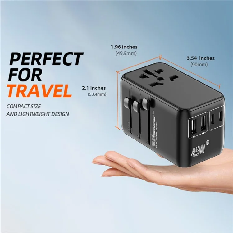 Bulk Acquista 669DTW 45W Adattatore di Potenza da Viaggio in Tutto il Mondo 2USB-A+3USB-C Converter