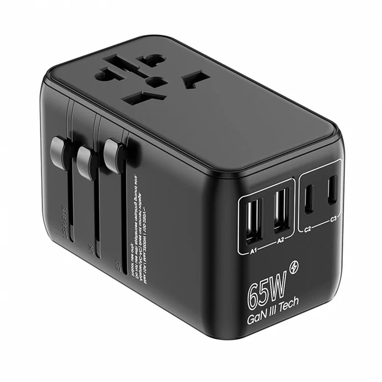 Bulk Purchasing 669DVW 65W Worldwide Travel Power Adapter 2USB-A+3USB-C Charger Plug Converter