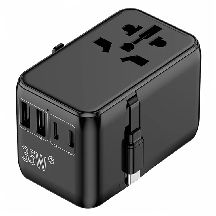 Compra a Granel 668dfw 35W Adaptador de Potencia de Viaje en Todo el Mundo 2USB-A+3USB-C Charger Colle Convertor