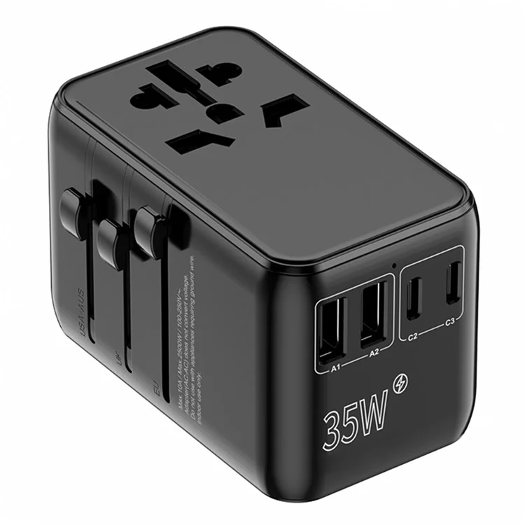 Compra a Granel 668dfw 35W Adaptador de Potencia de Viaje en Todo el Mundo 2USB-A+3USB-C Charger Colle Convertor
