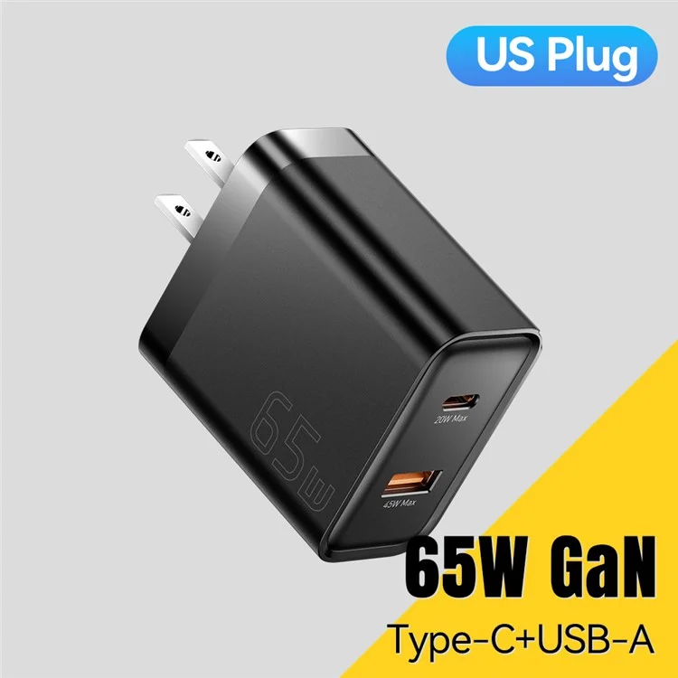 Adaptateur D'alimentation Portable Essager 65W Charge Rapide USB-A + Type-C Double Ports Charger - Plug