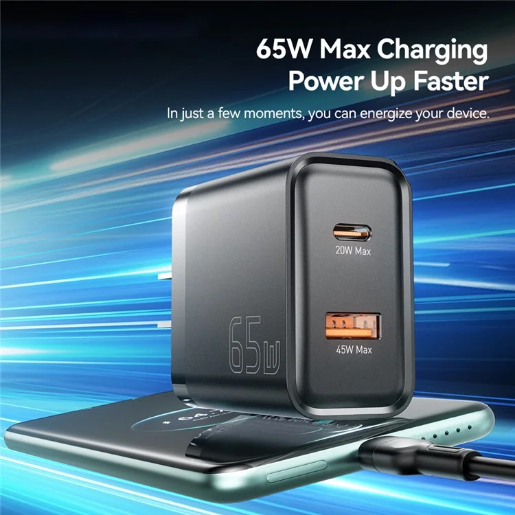 Adaptateur D'alimentation Portable Essager 65W Charge Rapide USB-A + Type-C Double Ports Charger - Plug