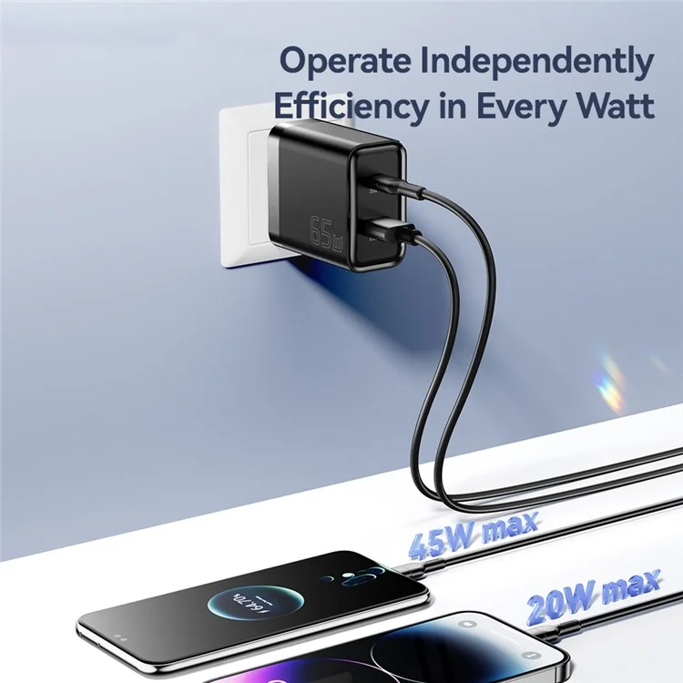 Adaptateur D'alimentation Portable Essager 65W Charge Rapide USB-A + Type-C Double Ports Charger - Plug