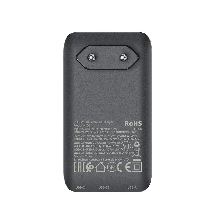 Acefast A100 PD 65W Charger Mural Gan ​​fast Charging Avec 2xusb-c + Usb-a, Bouche EU