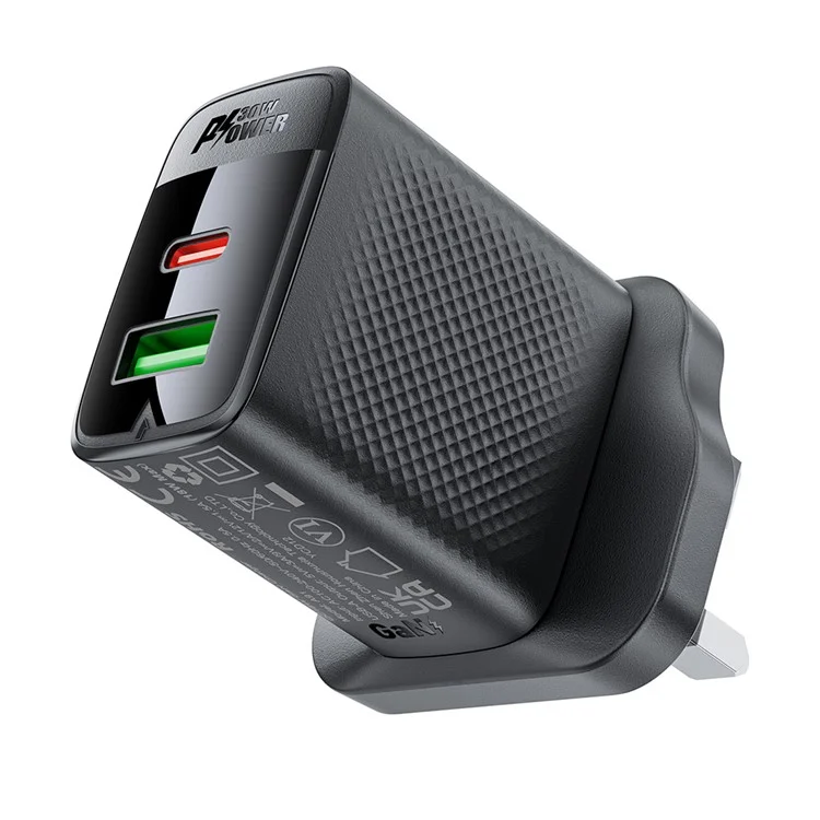 Aceffat A99 PD 30W Gan Caricabatterie Addebitato Rapido USB-C+USB-A Dual Port Charger, Plug UK