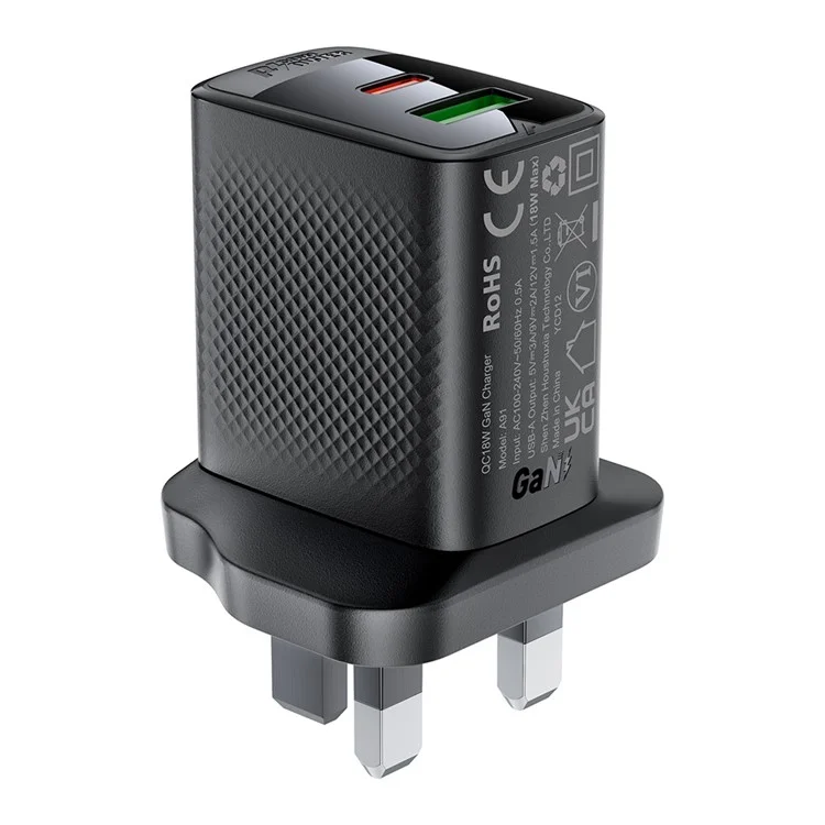 Aceffat A99 PD 30W Gan Caricabatterie Addebitato Rapido USB-C+USB-A Dual Port Charger, Plug UK