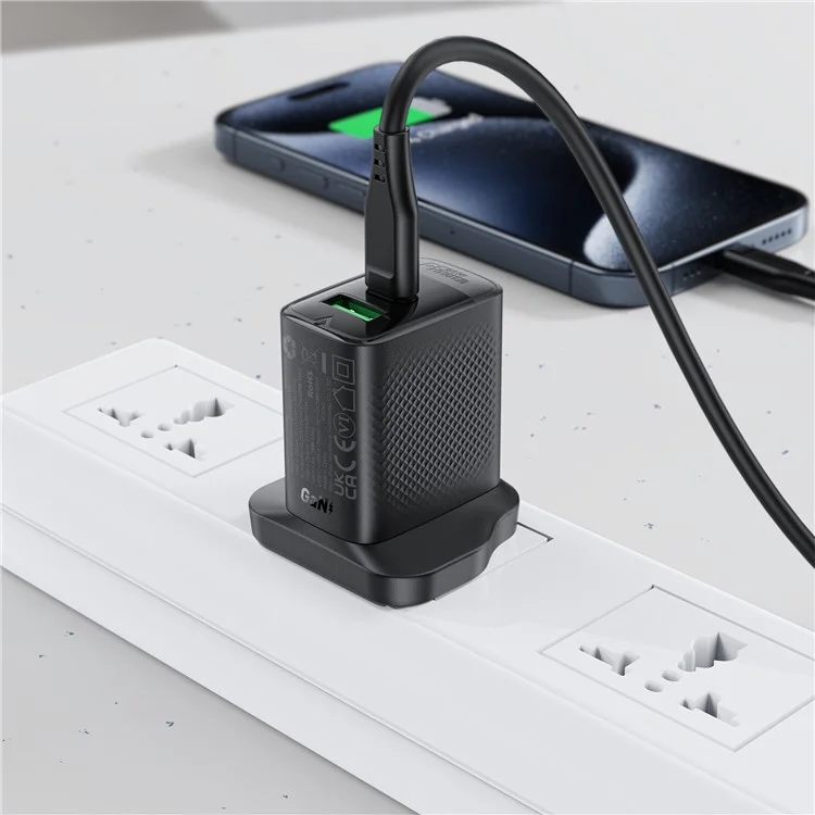 Acefast A79 PD 20W Charger Gan Usb-c + Usb-a Dual Port Phone Charger, Royaume-uni Plug