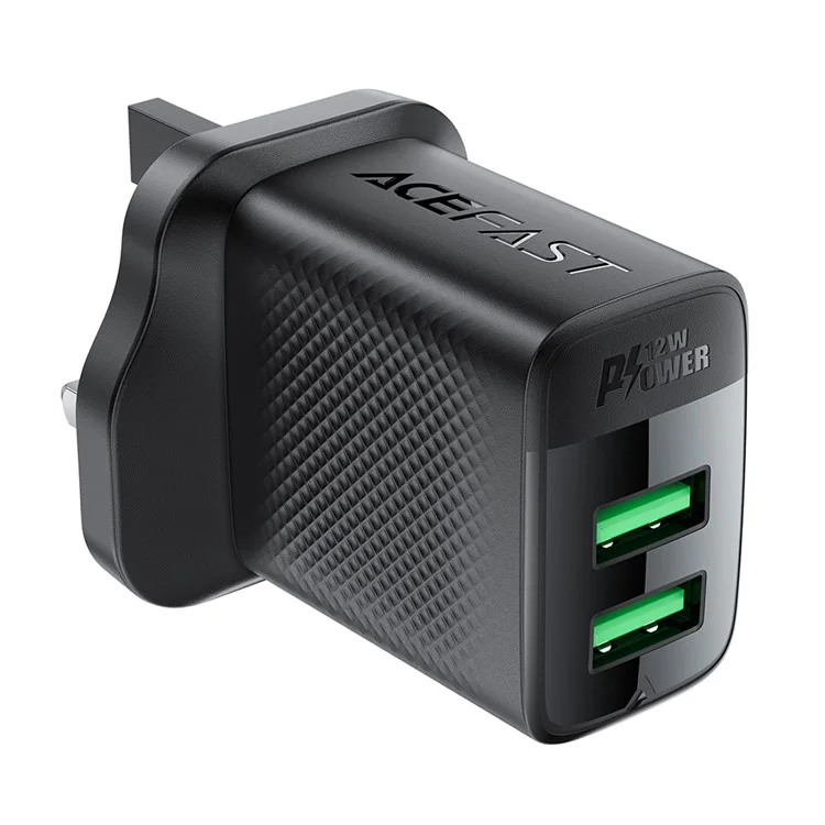 Acefast A87 12W Wall Charger USB-A+USB-A Двойное Телефонное Зарядное Устройство, UK Plug