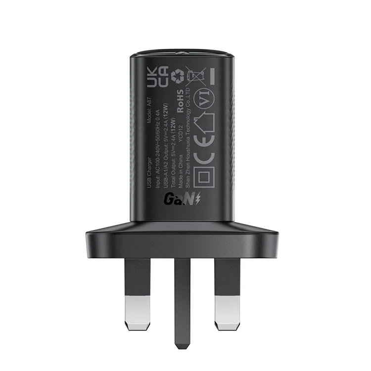 Acefast A87 12W Wall Charger USB-A+USB-A Двойное Телефонное Зарядное Устройство, UK Plug