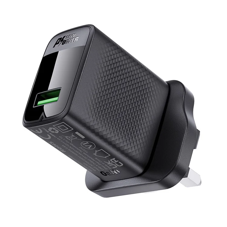 Acefast A91 QC 18W Gan Charger Single USB-A Adapter Chone Charger, UK Plug