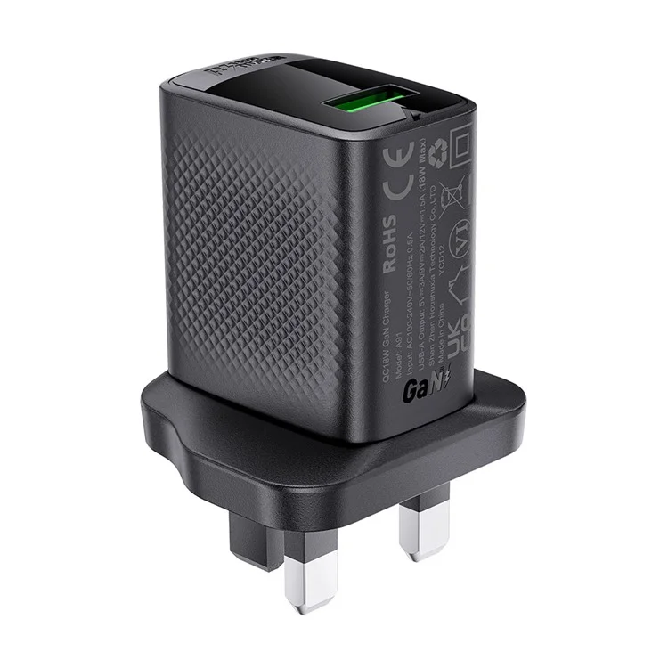 Acefast A91 QC 18W Gan Charger Single USB-A Adapter Chone Charger, UK Plug