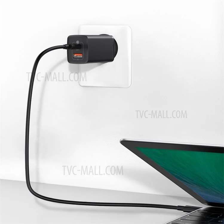 BASEUS GaN2 Lite Quick Charger Type-C+USB 65W Wall Charger EU Plug - Black
