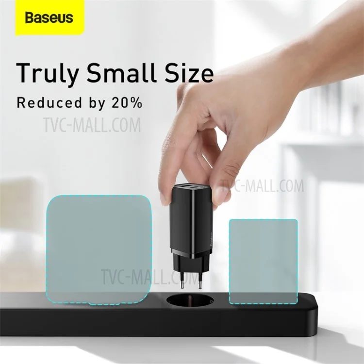BASEUS GaN2 Lite Quick Charger Type-C+USB 65W Wall Charger EU Plug - Black
