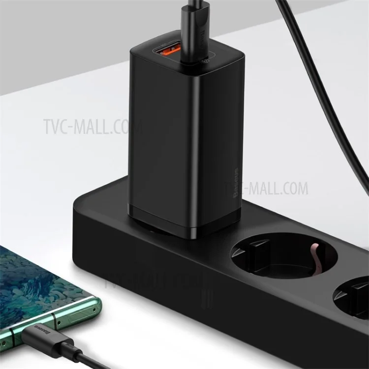 BASEUS GaN2 Lite Quick Charger Type-C+USB 65W Wall Charger EU Plug - Black
