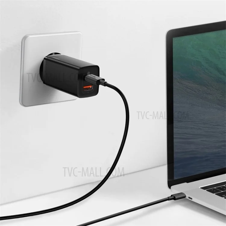 BASEUS GaN2 Lite Quick Charger Type-C+USB 65W Wall Charger EU Plug - Black
