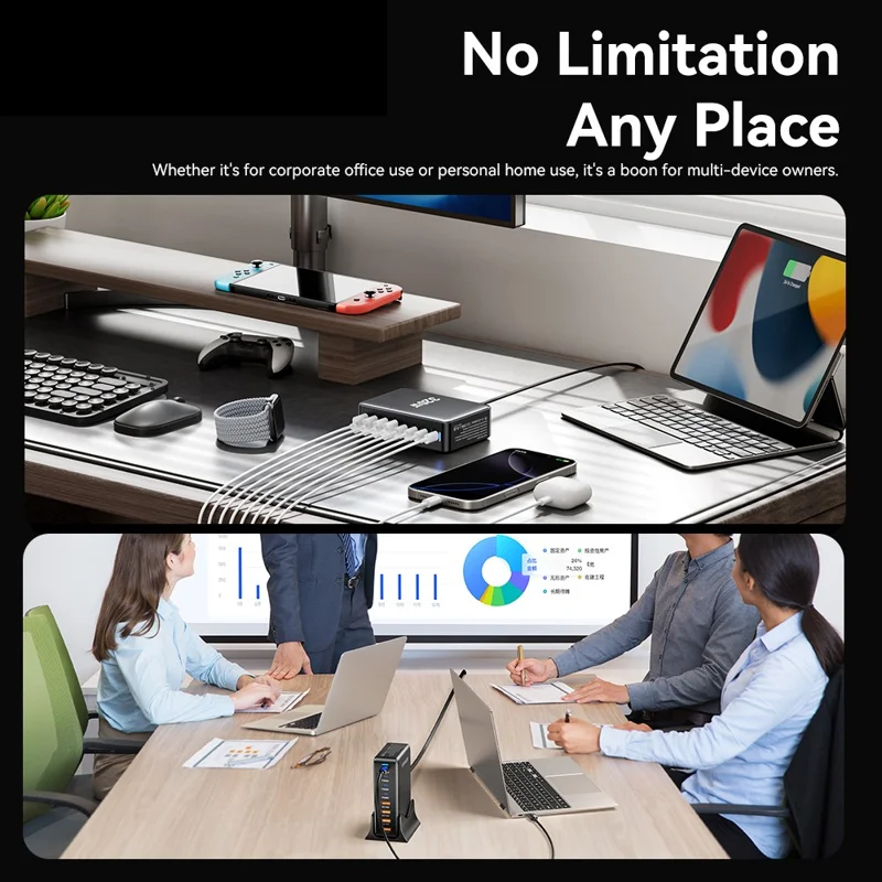 ESSAGER 320W GaN 4 USB + 4 Type-C-porters skrivbordsladdare - EU-uttag