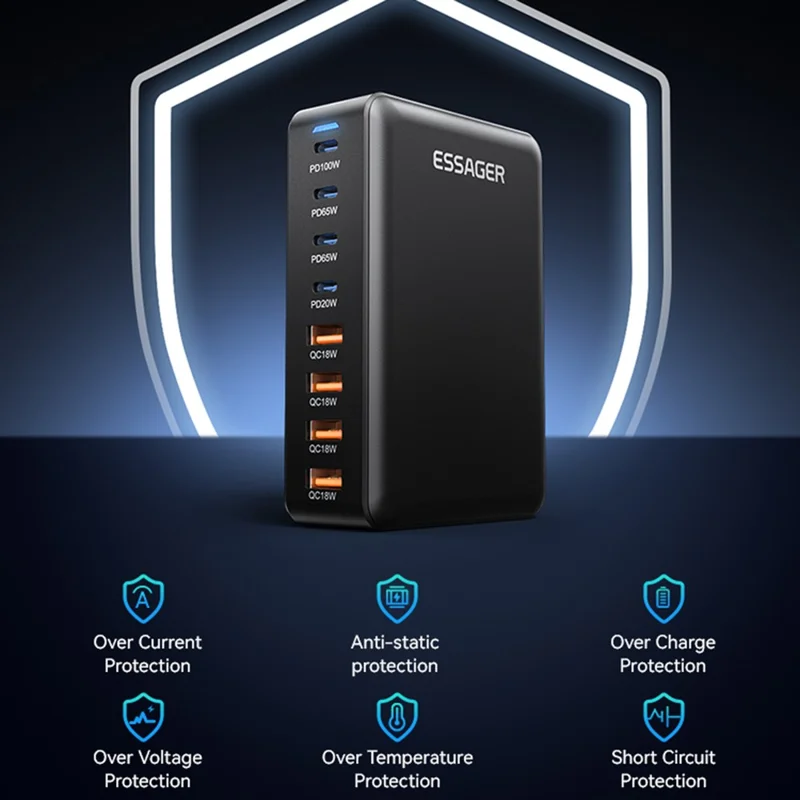 ESSAGER 320W GaN 4 USB + 4 Type-C-porters skrivbordsladdare - EU-uttag