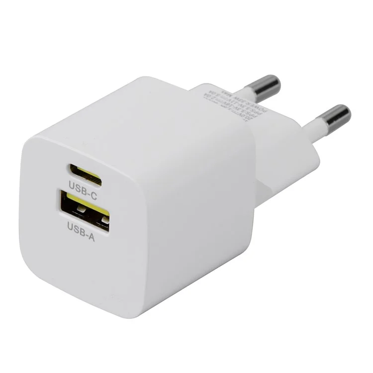 Bulk Purchasing 30W Fast Charging Portable GaN Adapter USB+Type-C Dual Port Wall Charger - EU Plug