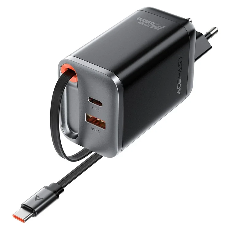 Caricabatterie ACEFAST A111 da 67W GaN con adattatore USB-A + Type-C e cavo USB-C retrattile, spina EU