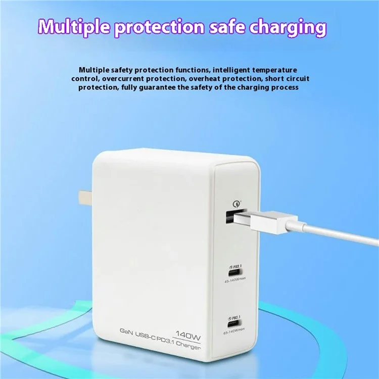 Оптовая покупка GaN PD 140 Вт быстрое зарядное устройство с двумя USB Type-C и адаптером питания, вилка США - белый